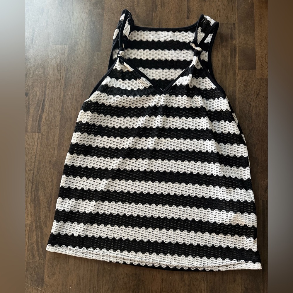 SHEIN Black and White Striped Knotted Tank Top